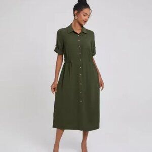 A New Day Women's S Short Sleeve Front Open Button Front Side Slit Blouse Dress